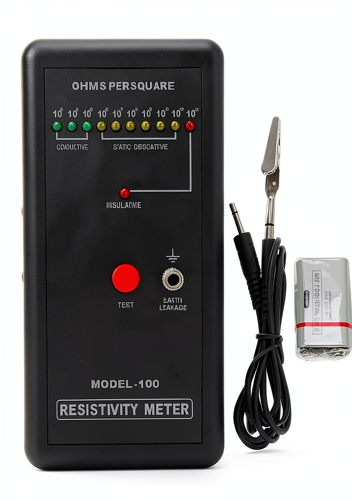 Technician using Walfront Ground Resistance Meter on a factory floor