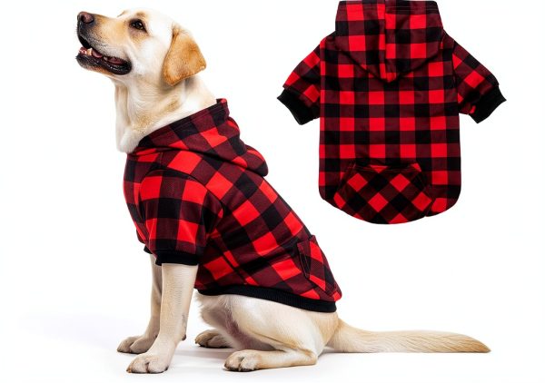 Dog Hoodie PAWNISAW Plaid Sweatshirt with Pocket for Small-XXL Red-0