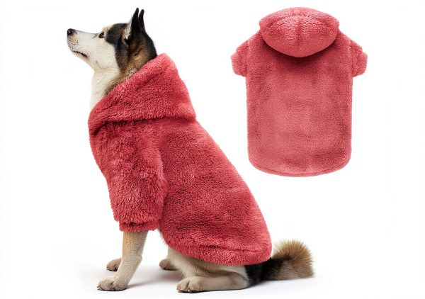 Fuzzy Dog Sweater by QDYU Large Pink Plush Hoodie for Dogs-0