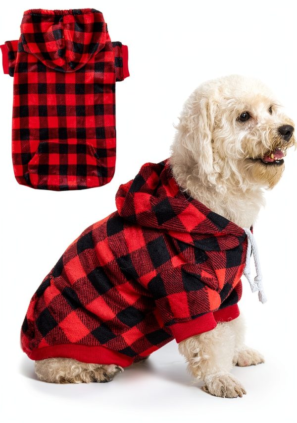 Dog Hoodie Plaid Fleece Warm Hooded Sweatshirt for Small to Large Dogs-0