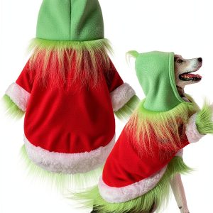 Dog Christmas Outfit Abbylike Green Hoodie with Hat XL-0