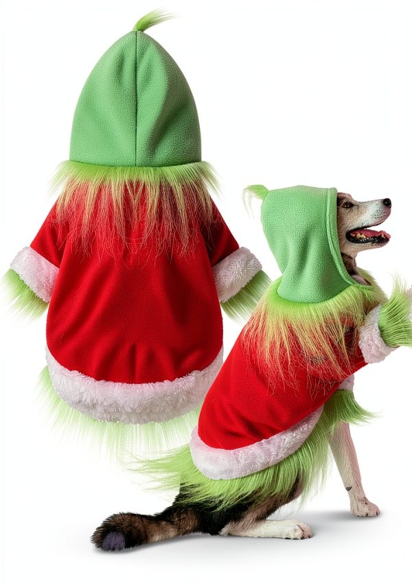 Dog Christmas Outfit Abbylike Green Hoodie with Hat XL-0